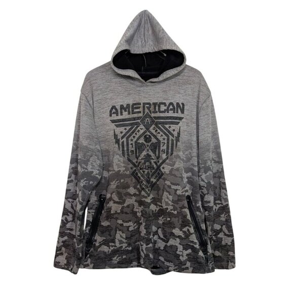 American Fighter Hoodie Mens Size 2XL Gray Long Sleeve Pullover Sweatshirt - Picture 1 of 16